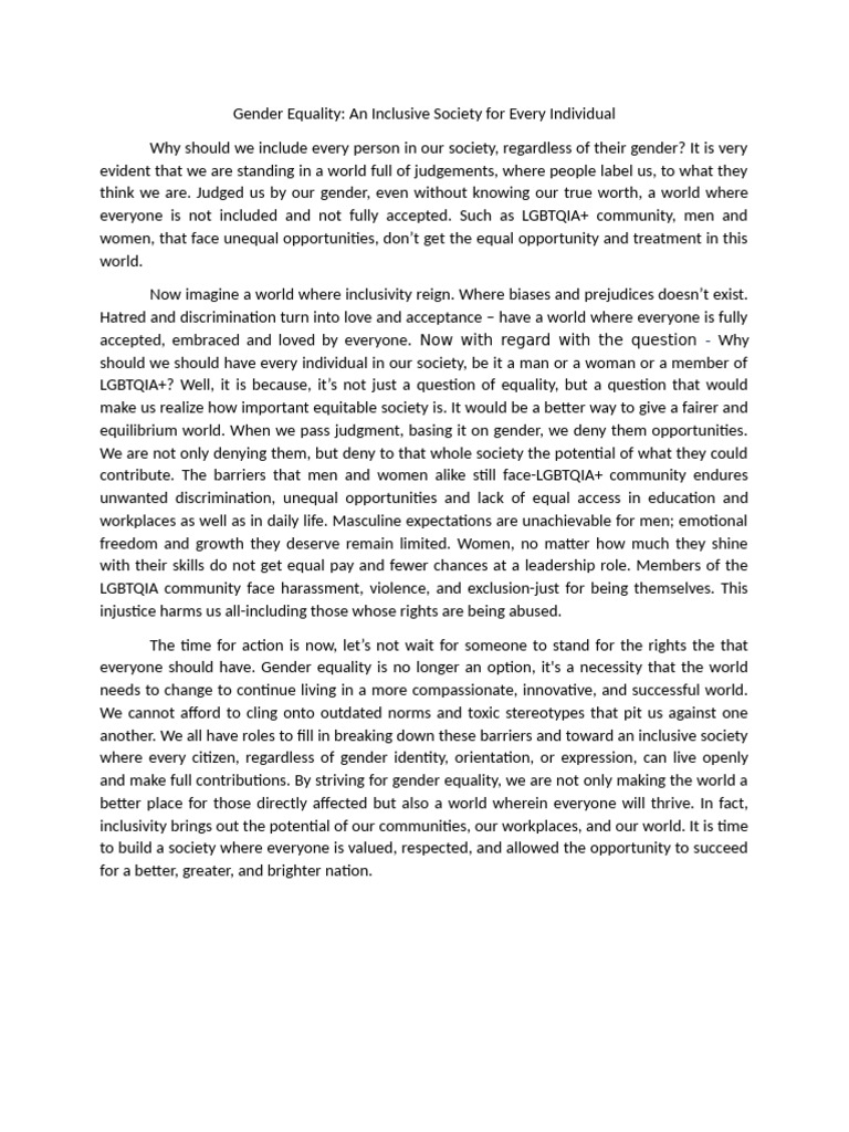 Gender Equality for an Inclusive Society | PDF | Social Equality | Gender