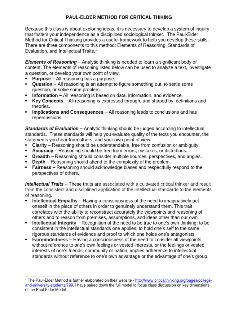 Paul-Elder Critical Thinking Framework | PDF | Critical Thinking ...
