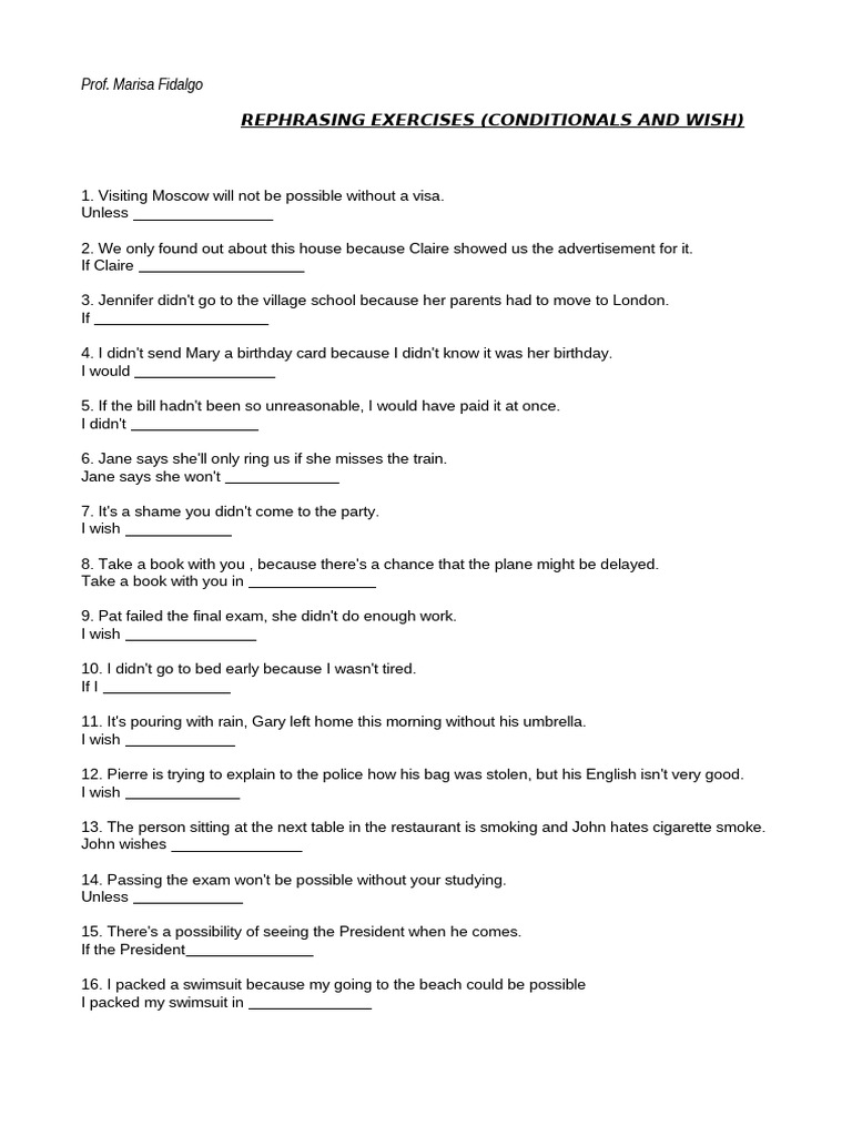 Rephrasing Exercises on Conditionals | PDF