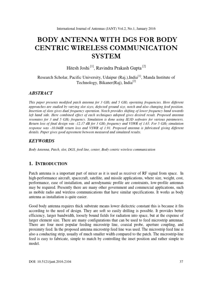 Body Antenna With DGS For Body Centric Wireless Communication System ...