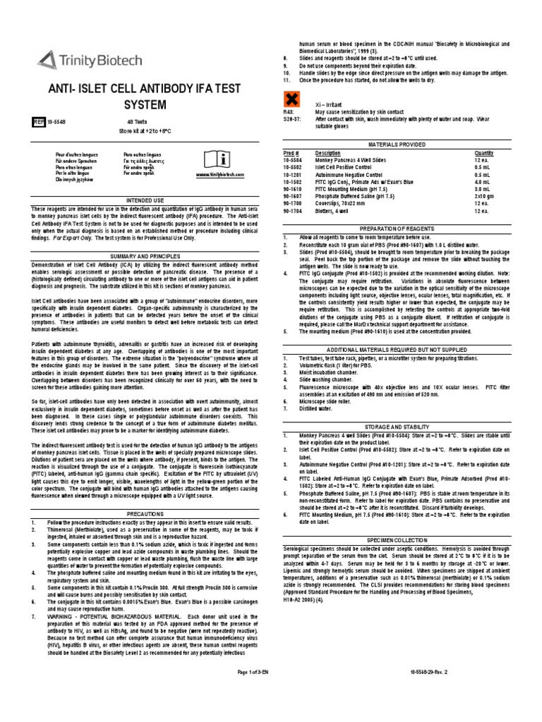 10554829EN Anti Islet Cell Antibody IFA Test System PDF Antibody