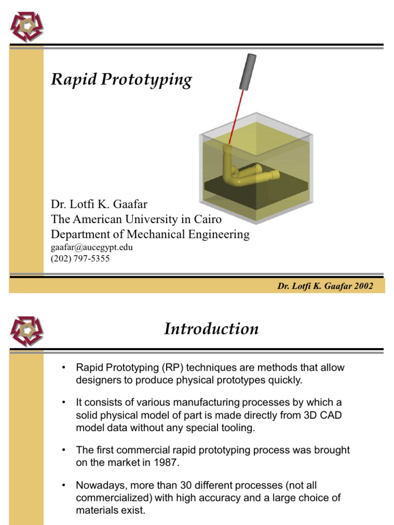 Lotfi Gaafar's Rapid Prototyping Diagram | PDF | Prototype | 3 D Printing