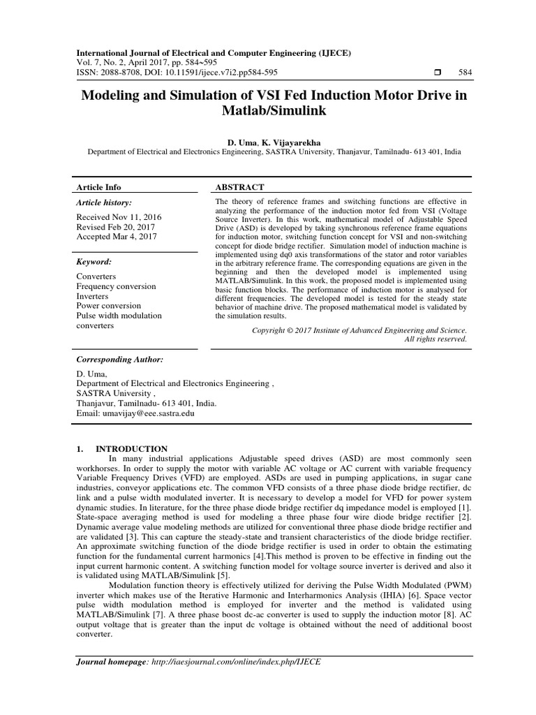 Modeling and Simulation of VSI Fed Induc | PDF | Power Inverter ...