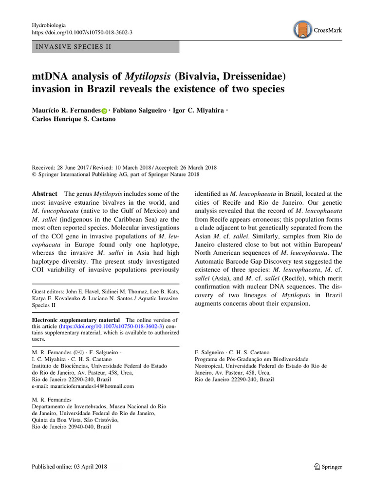 Fernandes2018 - mtDNA Analysis of Mytilopsis Invasion in Brazil Reveals ...