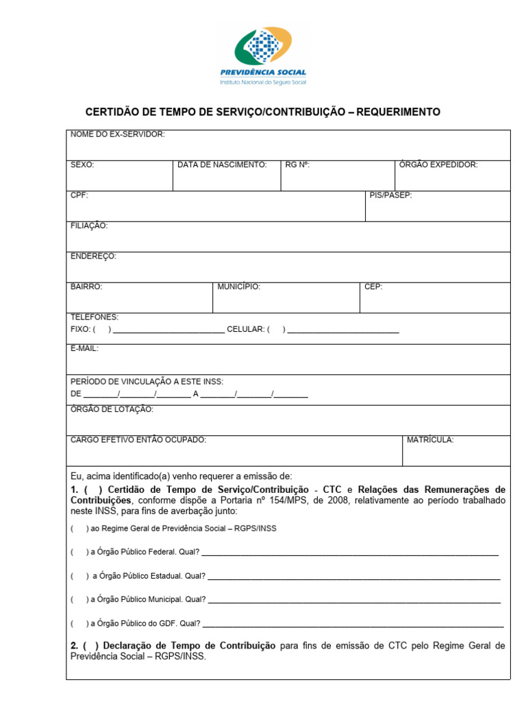 Certidao de Tempo de Servico-Contribuicao-Requerimento | PDF | Brasil ...