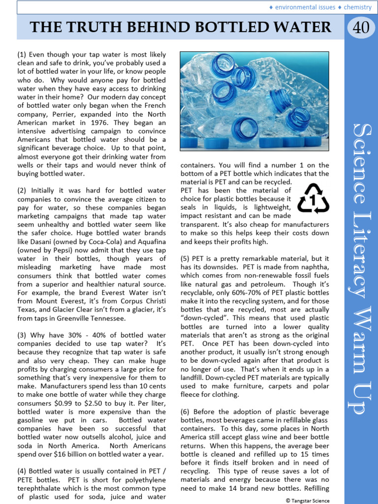 The Truth About Bottled Water | PDF | Bottled Water | Plastic