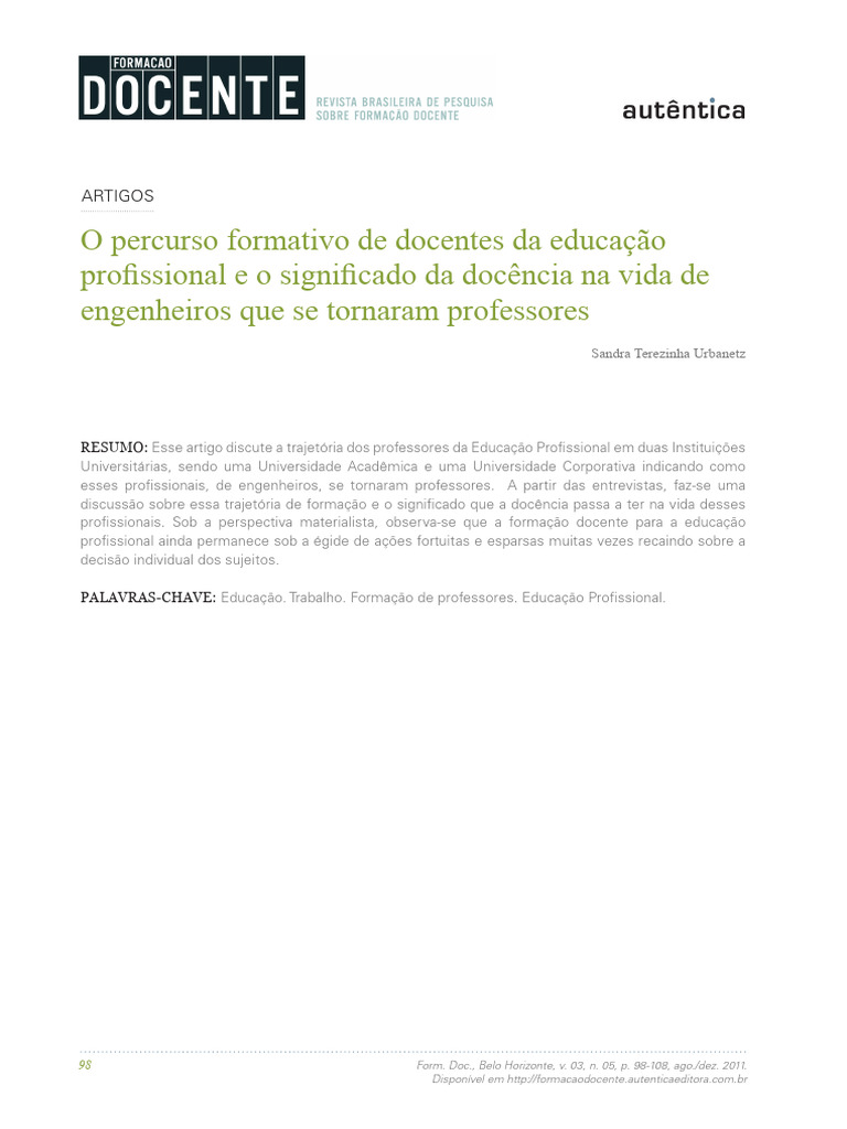 Formação de Docentes na Educação Profissional | PDF | Desenvolvimento ...