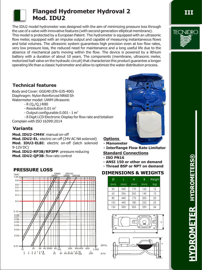 Idrocontatore Biflangiato Hydroval2 IDU2 - ENG | PDF | Flow Measurement ...