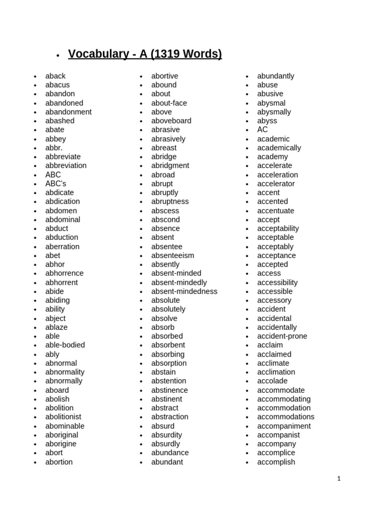 Large Vocabulary From A To Z | PDF