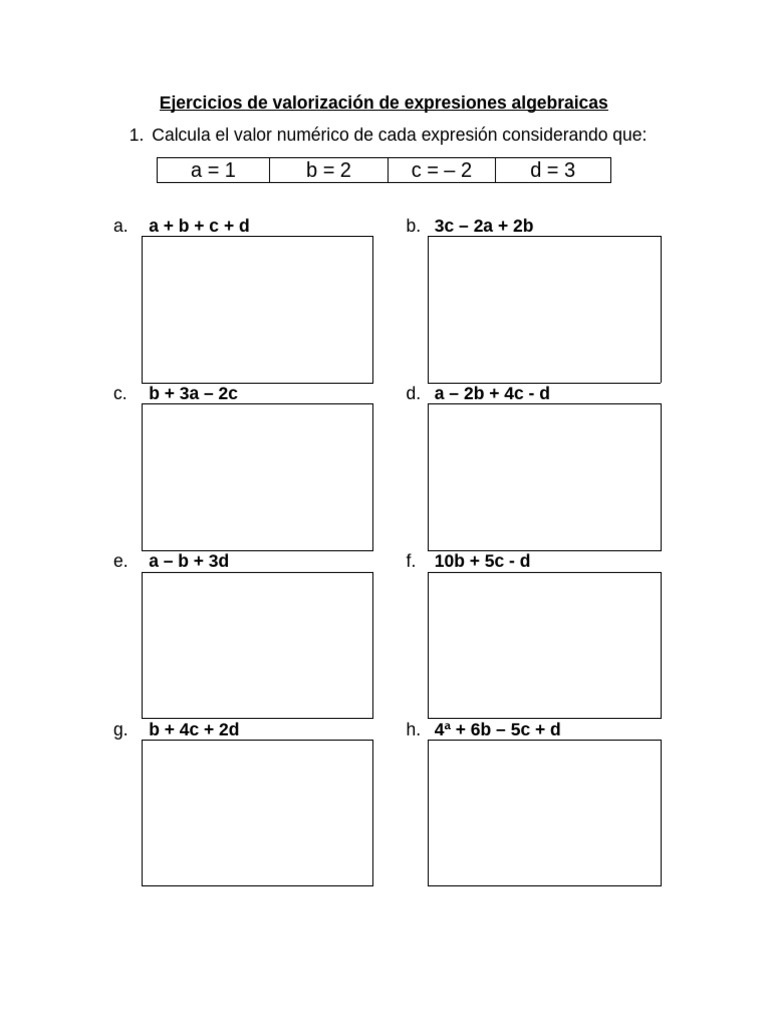 3 Ejercicios de Valorización de Expresiones Algebraicas | PDF