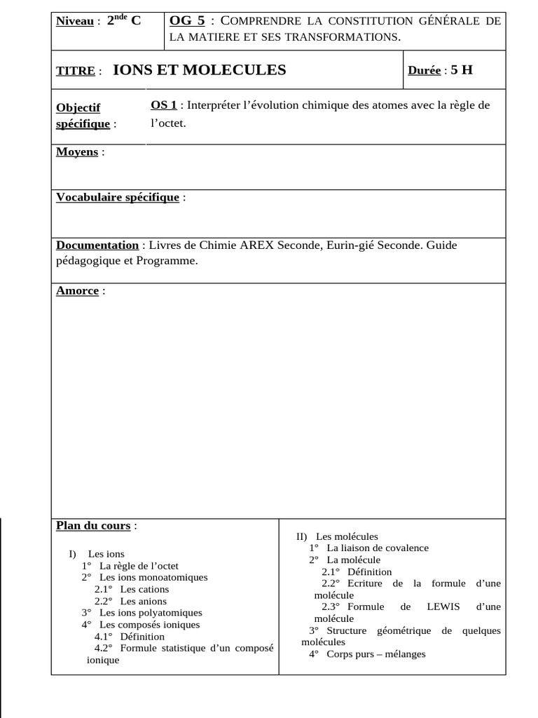 Ions et molécules en chimie | PDF | Ion | Liaison chimique