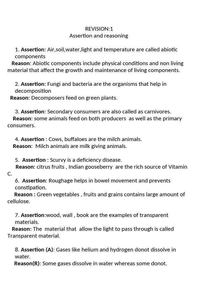 Assertion and reasoning questions pdf
