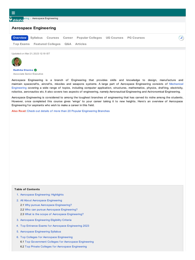 Aerospace Engineering Course Overview | PDF | Academic Degree | Engineering