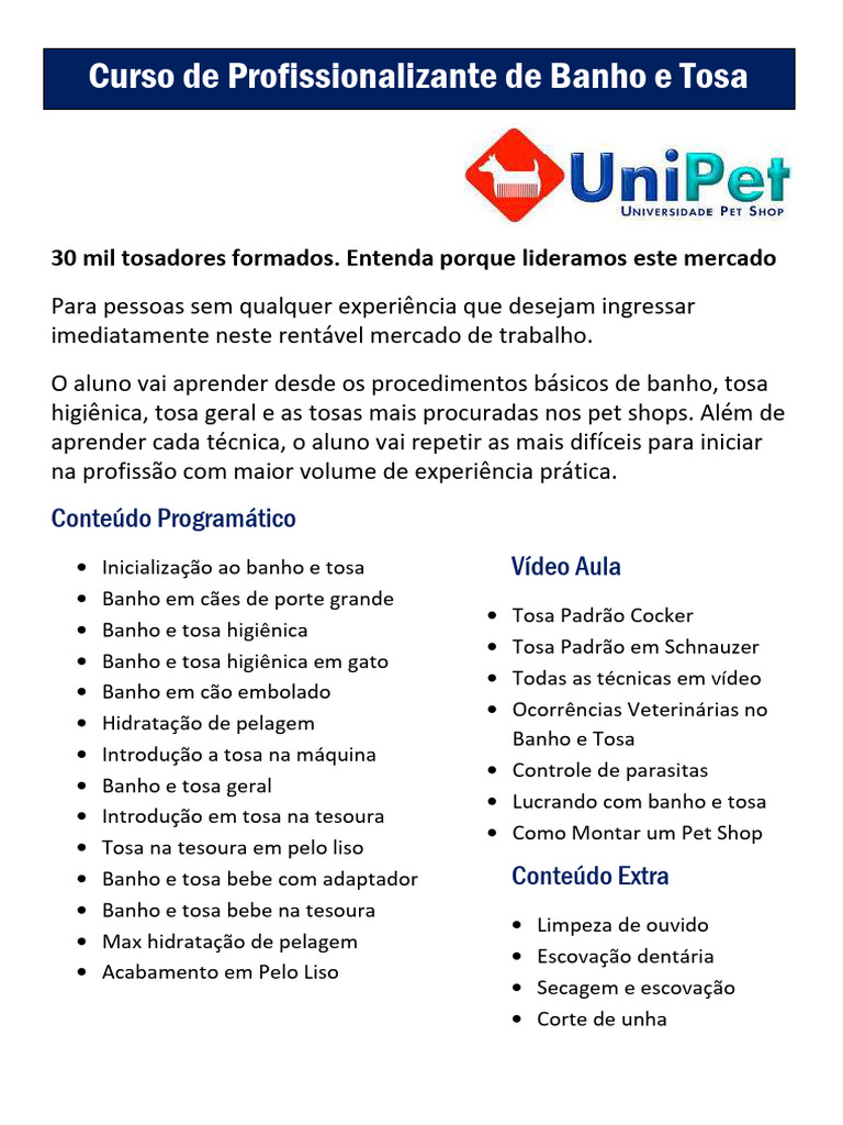 Curso de Profissionalizante de Banho e Tosa | PDF