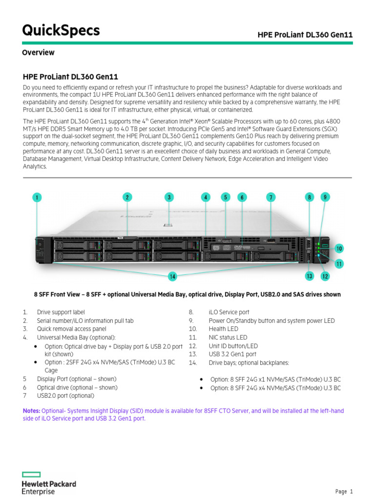 HPE ProLiant DL360 Gen11 Quickspecs v1697643854865 | PDF | Solid State ...