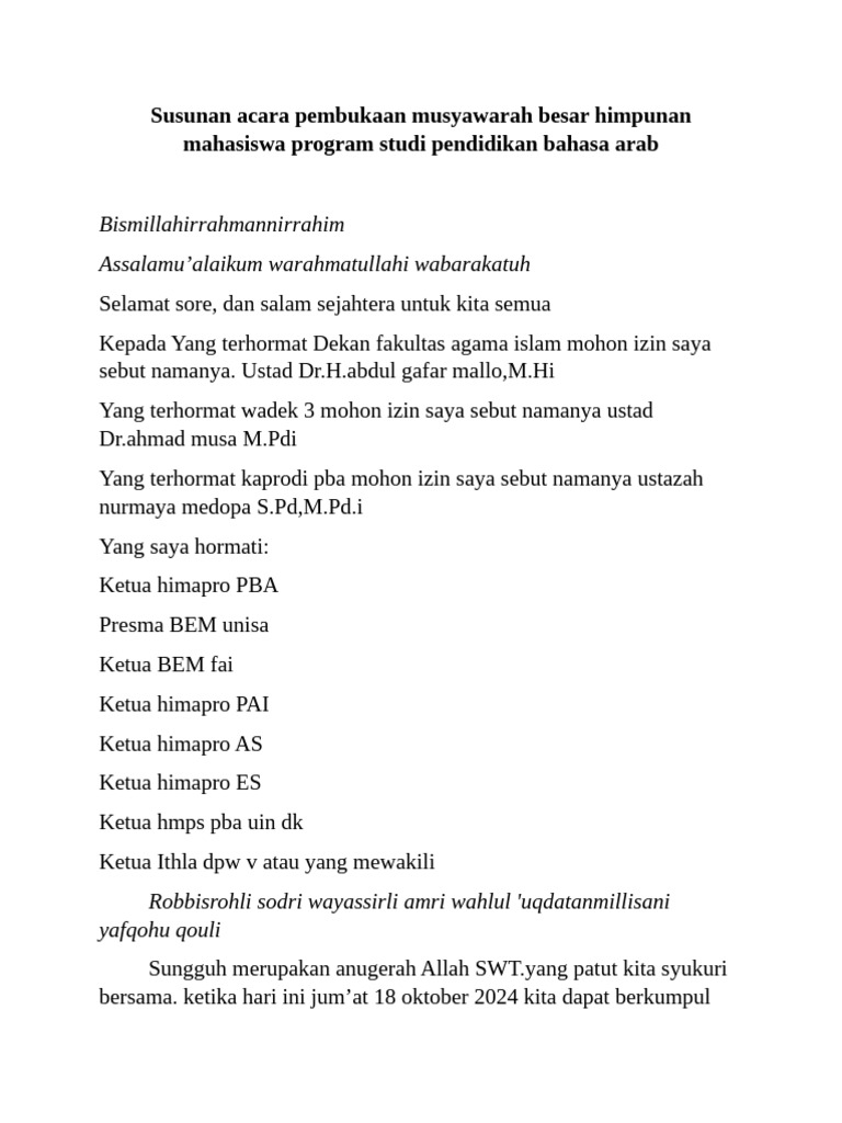 Pembukaan Musyawarah Besar PBA 2024 | PDF | Agama & Spiritualitas