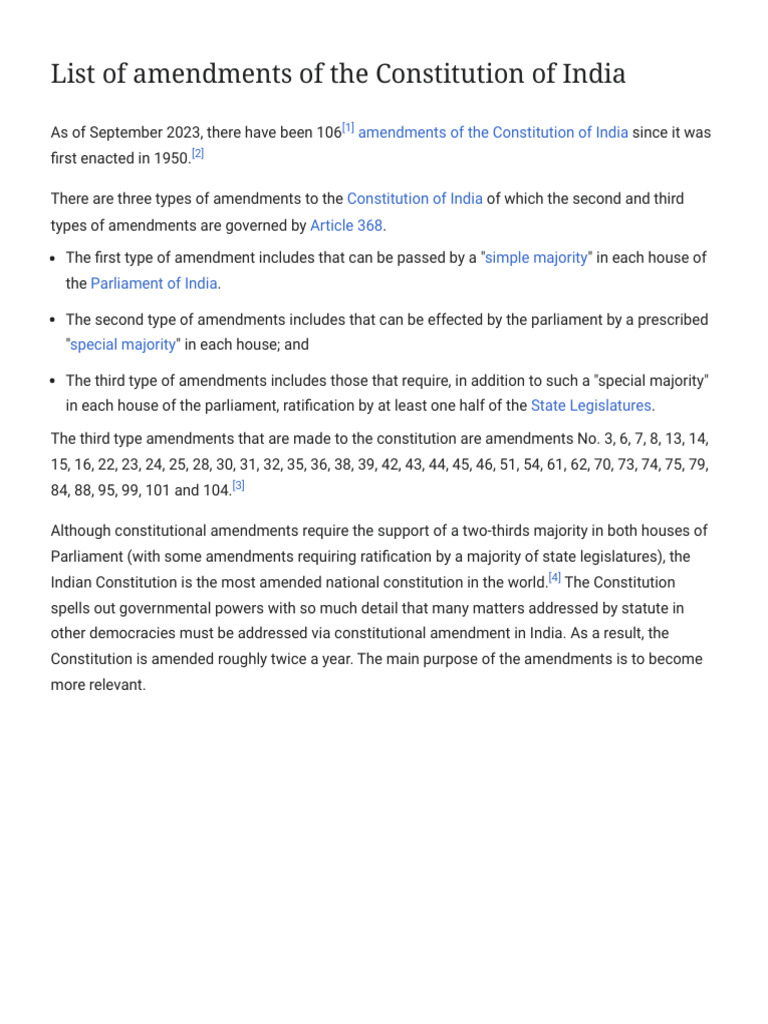 Amendments to the Indian Constitution | PDF | Constitutional Amendment ...