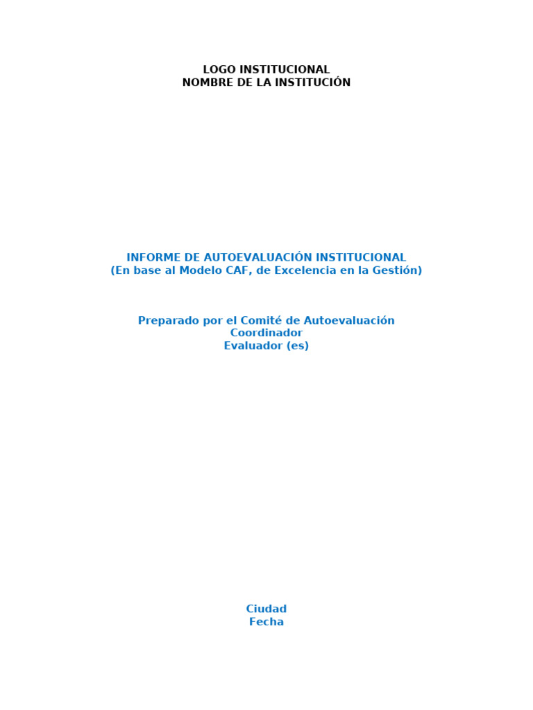 Modelo Informe Autoevaluacion CAF | PDF | Evaluación | Planificación ...