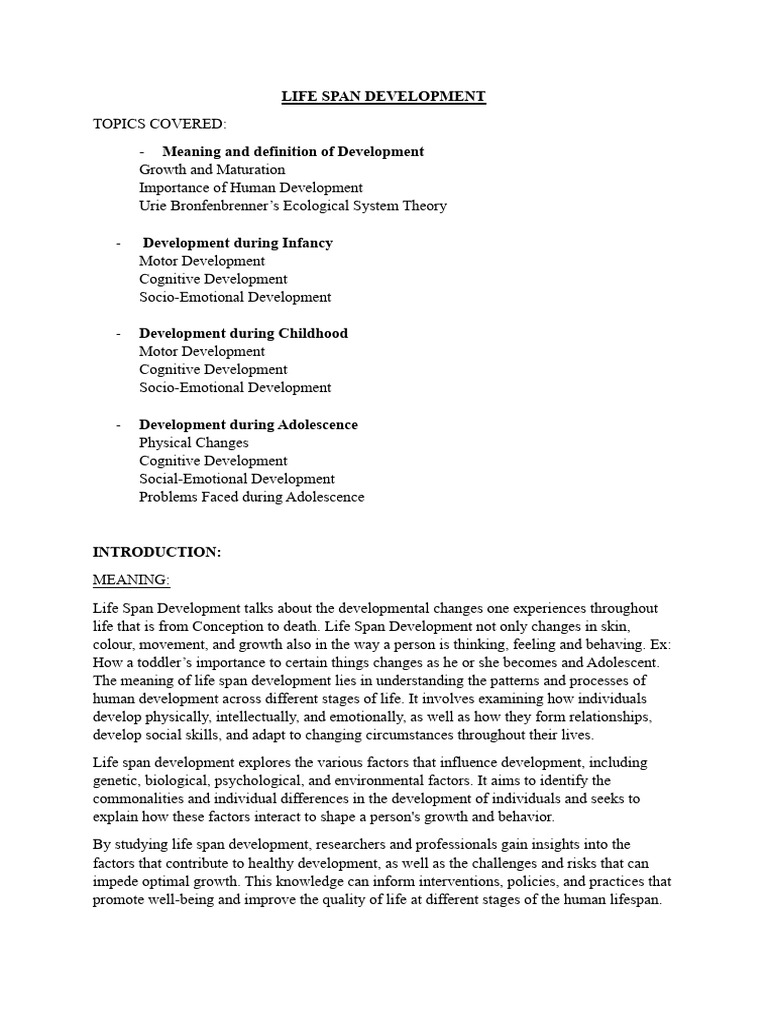 Life Span Development Overview PDF Developmental Psychology