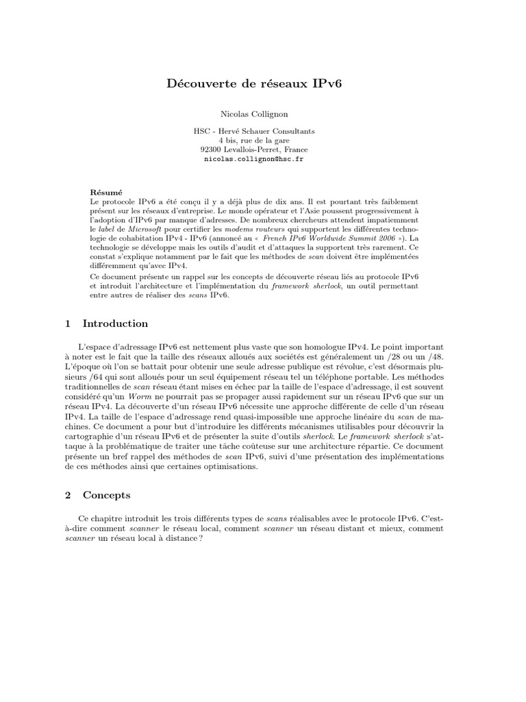 Découverte et scan des réseaux IPv6 | PDF | I Pv6 | Multidiffusion