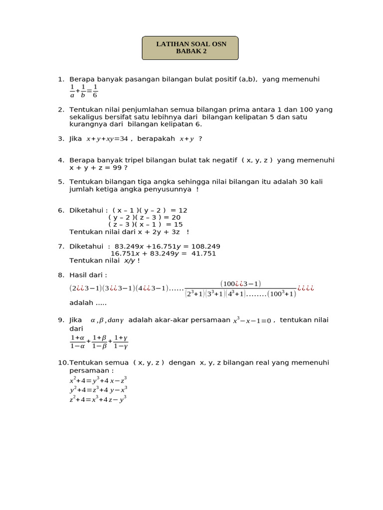 Latihan Soal OSN Babak 2 Matematika | PDF