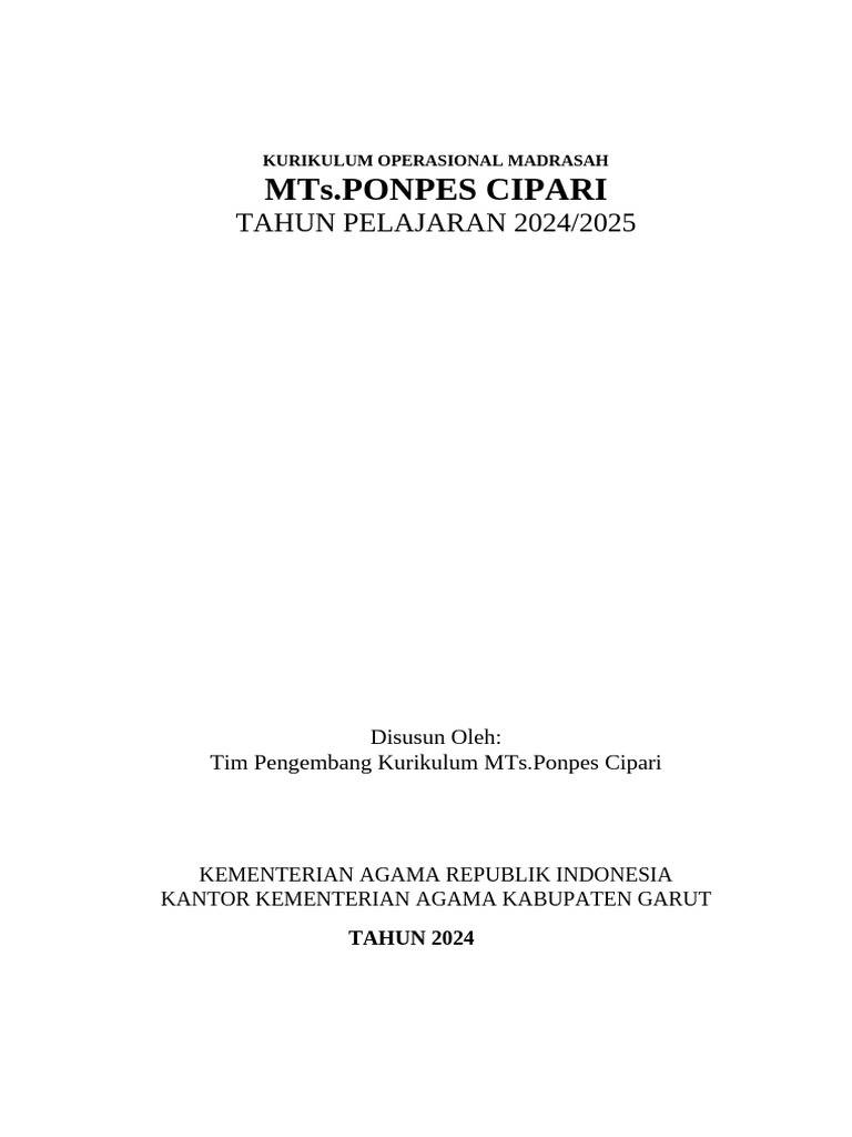 Kurikulum Operasional MTs 2024/2025 | PDF