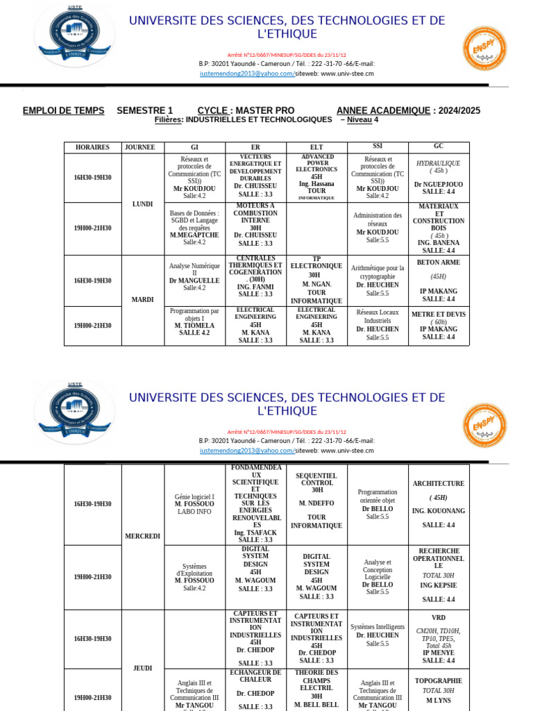 Emploi du temps Master Pro 2024/2025 | PDF | Informatique | Informatique