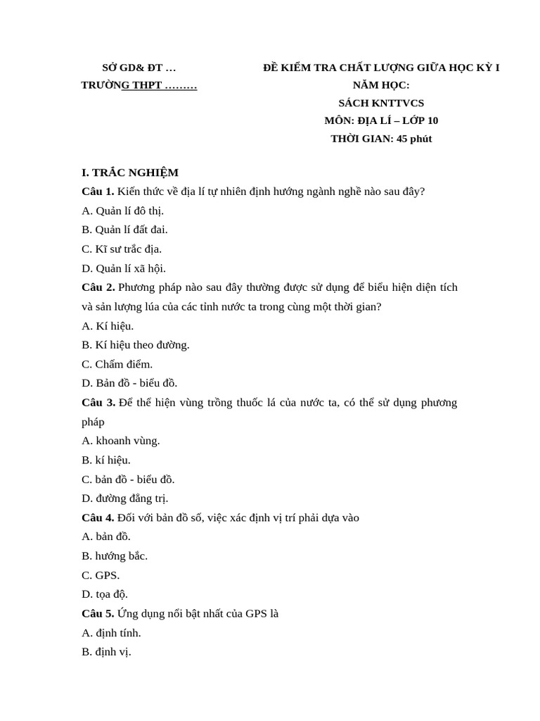 De Thi GK 1 Dia Li 10 2 | PDF