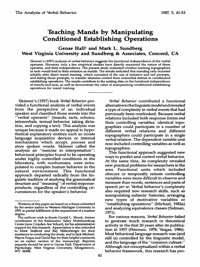Teaching Mands Through Establishing Operations | PDF | Reinforcement ...