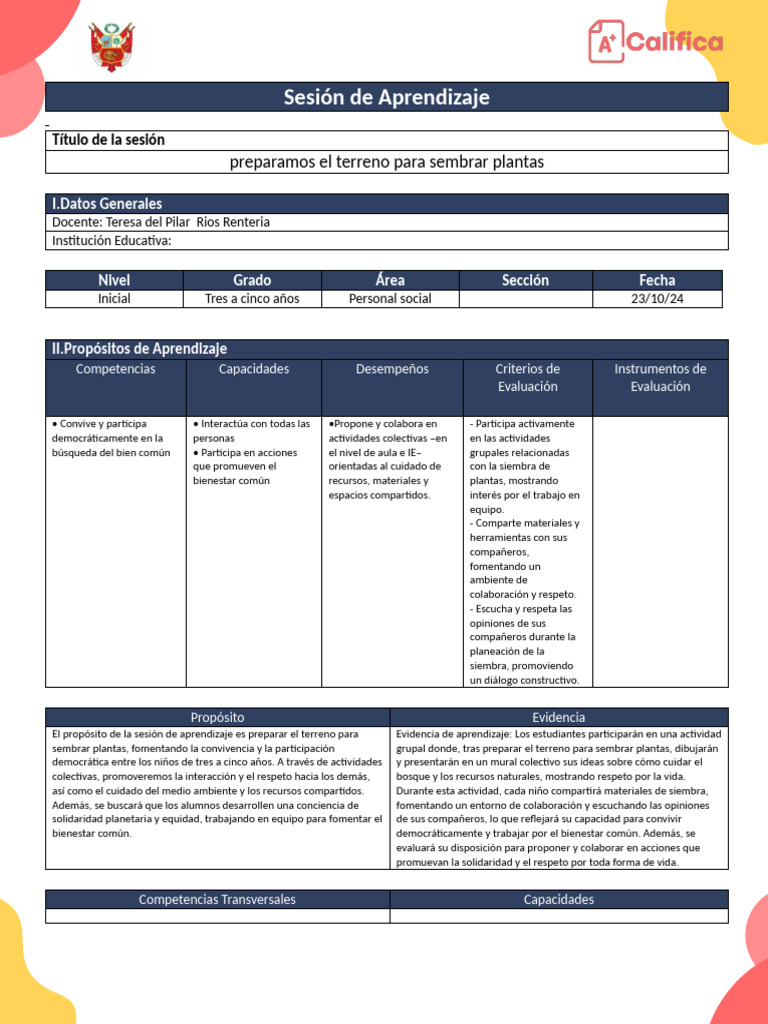 SESION Preparamos Terreno para Sembrar Plantas | PDF | Siembra | Plantas, image size:768x1024