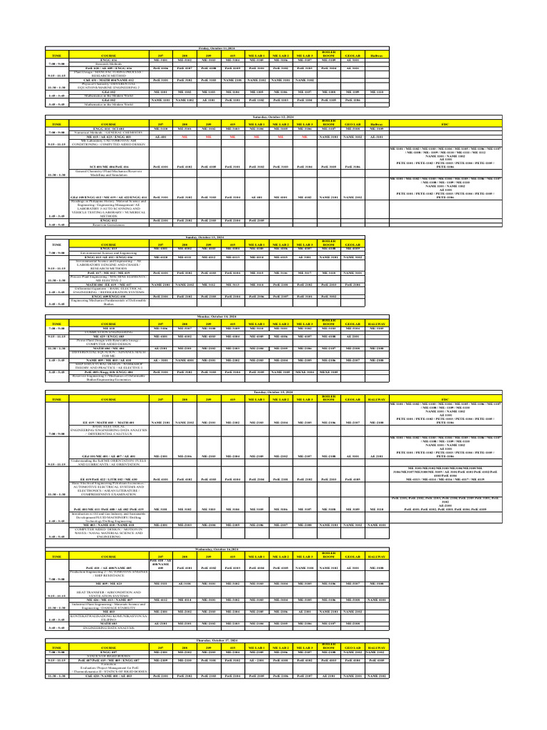 October 2024 Course Schedule | PDF | Engineering | Physical Sciences