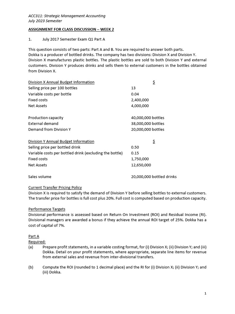 ACC311 AssignedQns Week2 | PDF | Return On Investment | Management ...