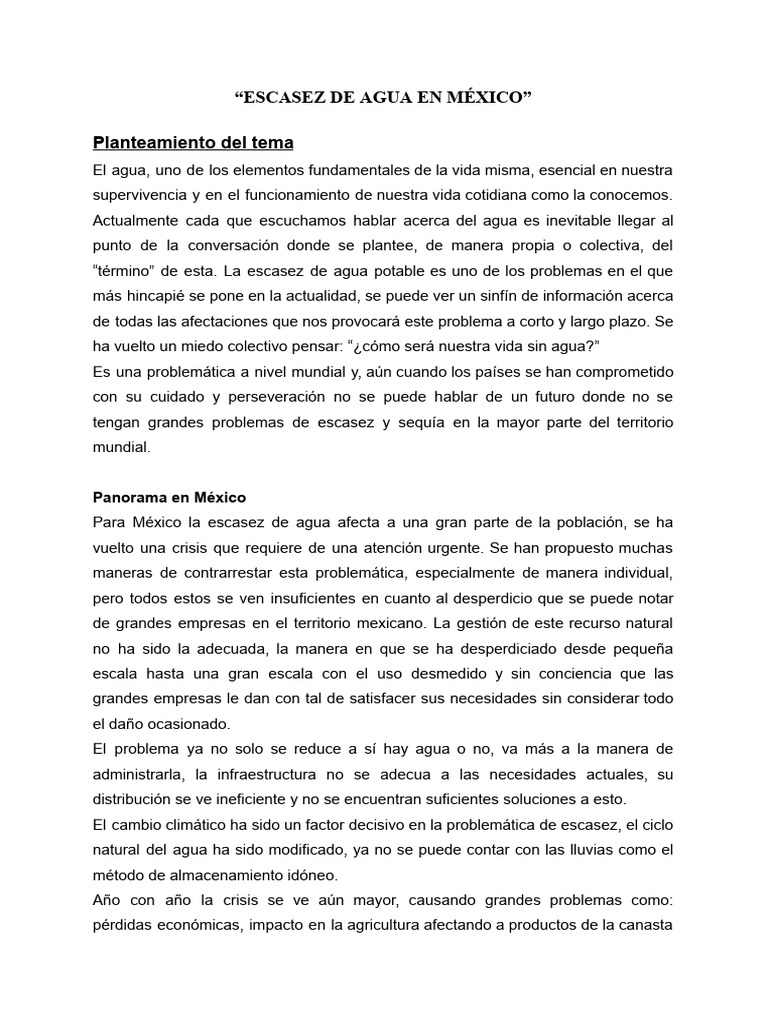 Crisis de agua en México: causas y soluciones | PDF | Escasez de agua ...