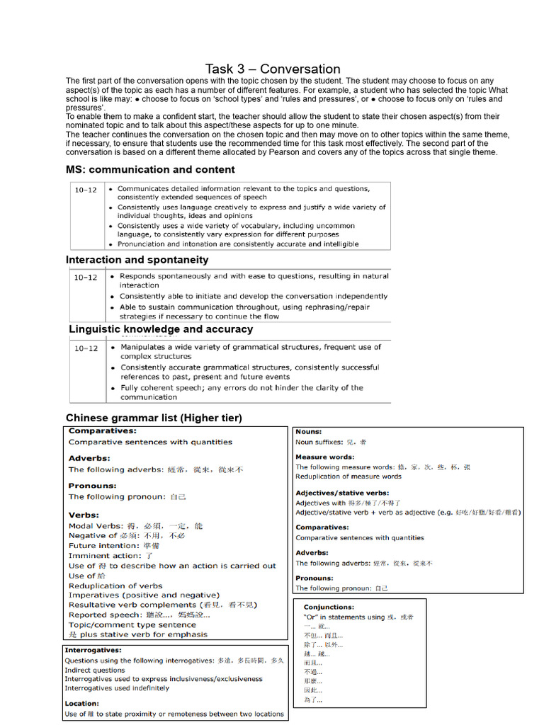 Chi 2nd Lang Speaking Instuctions and Notes | PDF