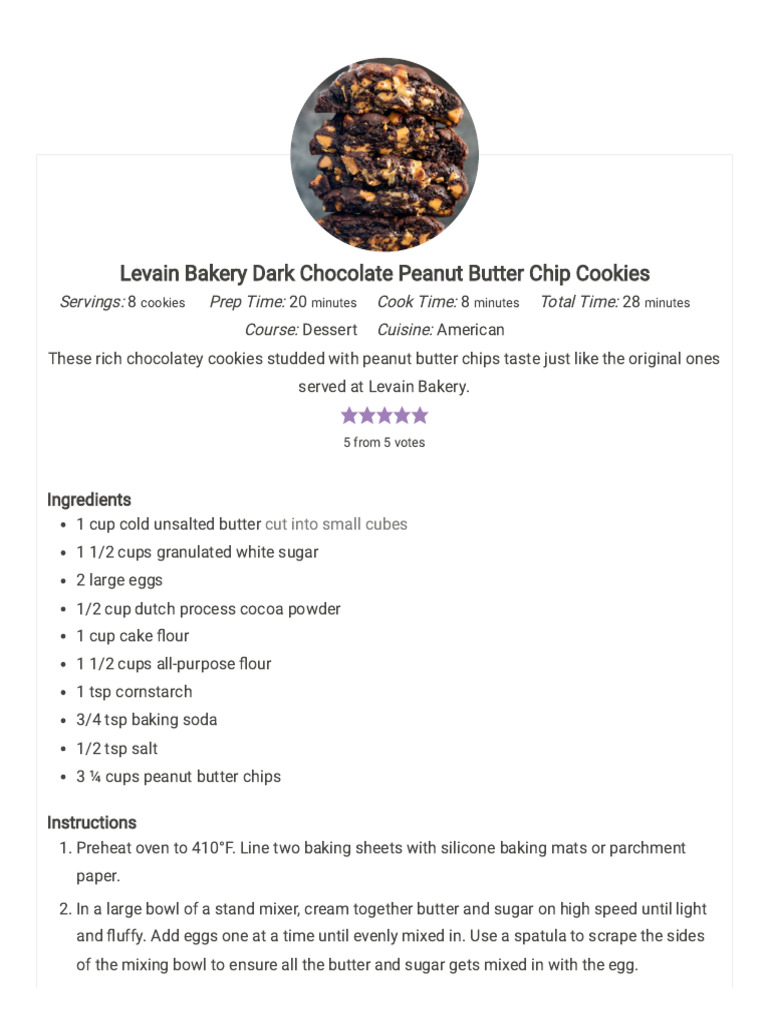 Levain Bakery Style Peanut Butter Cookies | PDF | Cakes | Chocolate