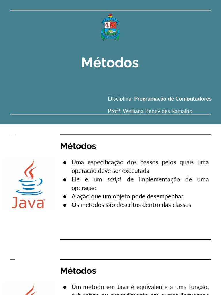 Métodos em Programação Java | PDF | Método (programação de computadores ...