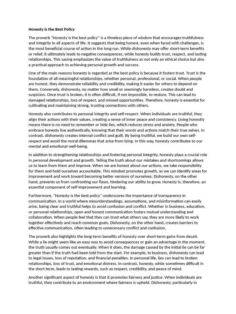 The Value of Honesty in Life | PDF | Integrity | Social Psychology