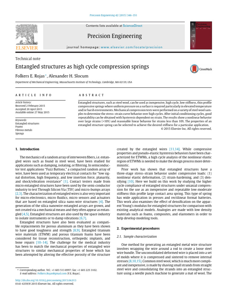 High Cycle Compression Springs from Entangled Structures | PDF | Young ...