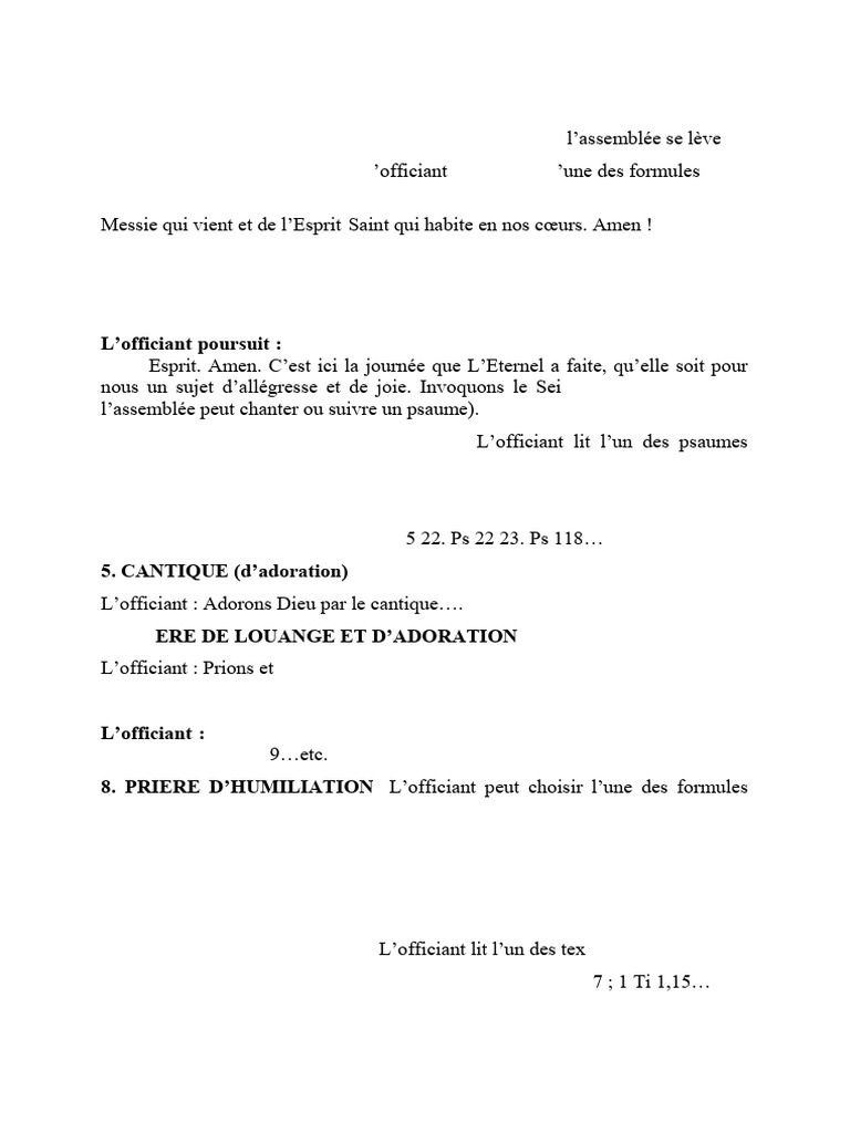 Liturgie du Culte de Dimanche | PDF | Liturgie et culte chrétien