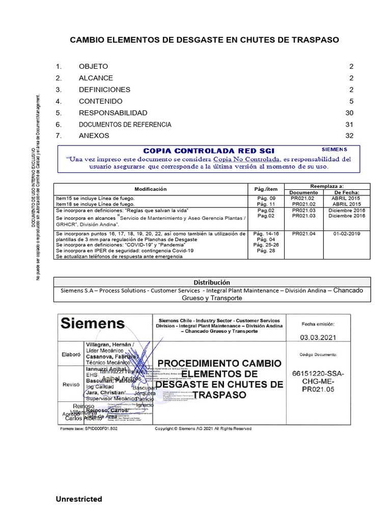 PR021.05 Cambio Elementos de Desgaste en Chutes de Traspaso | PDF ...