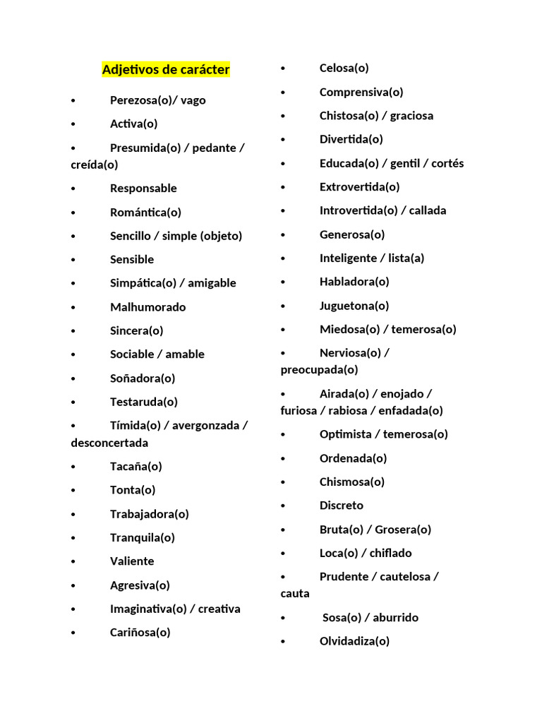 Adjetivos para Describir el Carácter | PDF