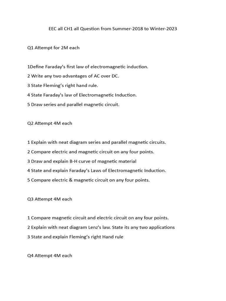 EEC All CH1 All Question From Summer 2018-2023 | PDF | Science ...