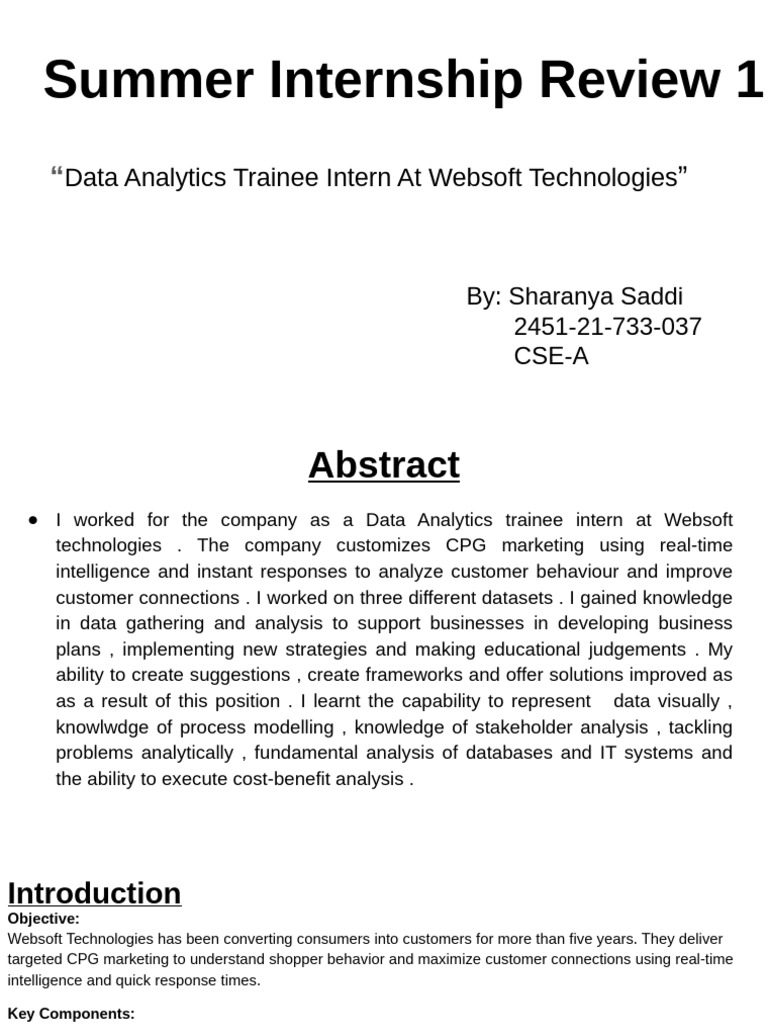 Data Analytics Internship at Websoft | PDF