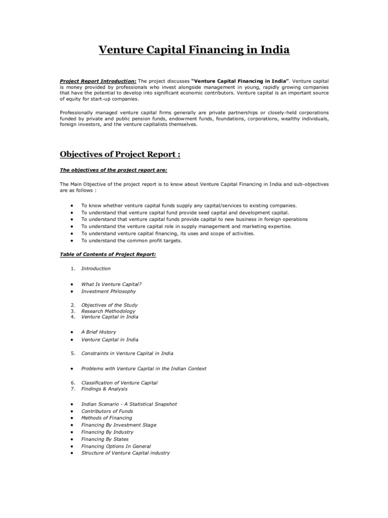 Venture Capital Objectives in India | PDF | Business