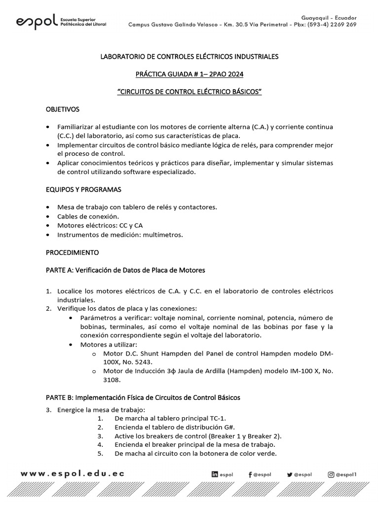 Práctica Guiada 1 Circuitos De Control Eléctrico Básicos Pdf Relé