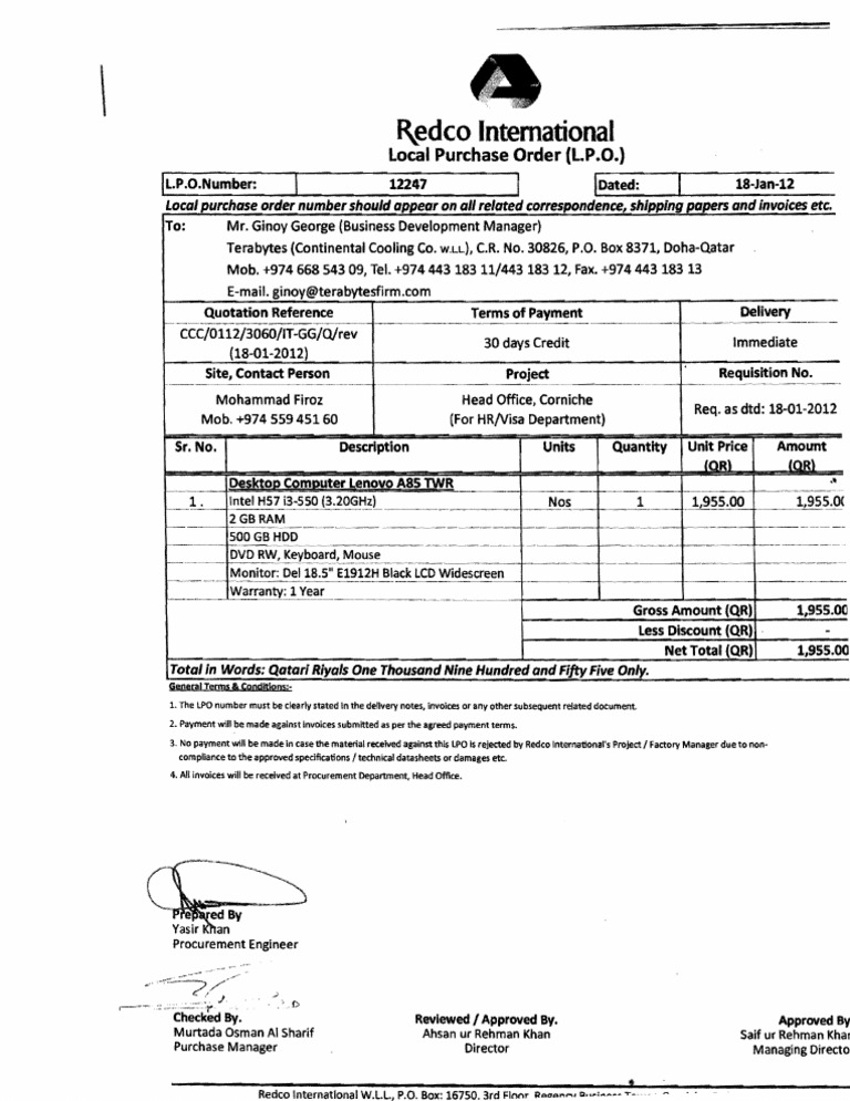 Local Purchase Order for Terabytes | PDF