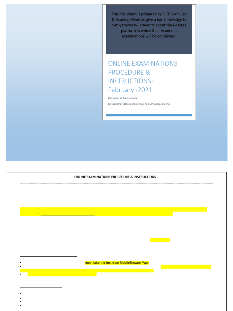 Online Exam Instructions for Sathyabama Students | PDF | Password ...