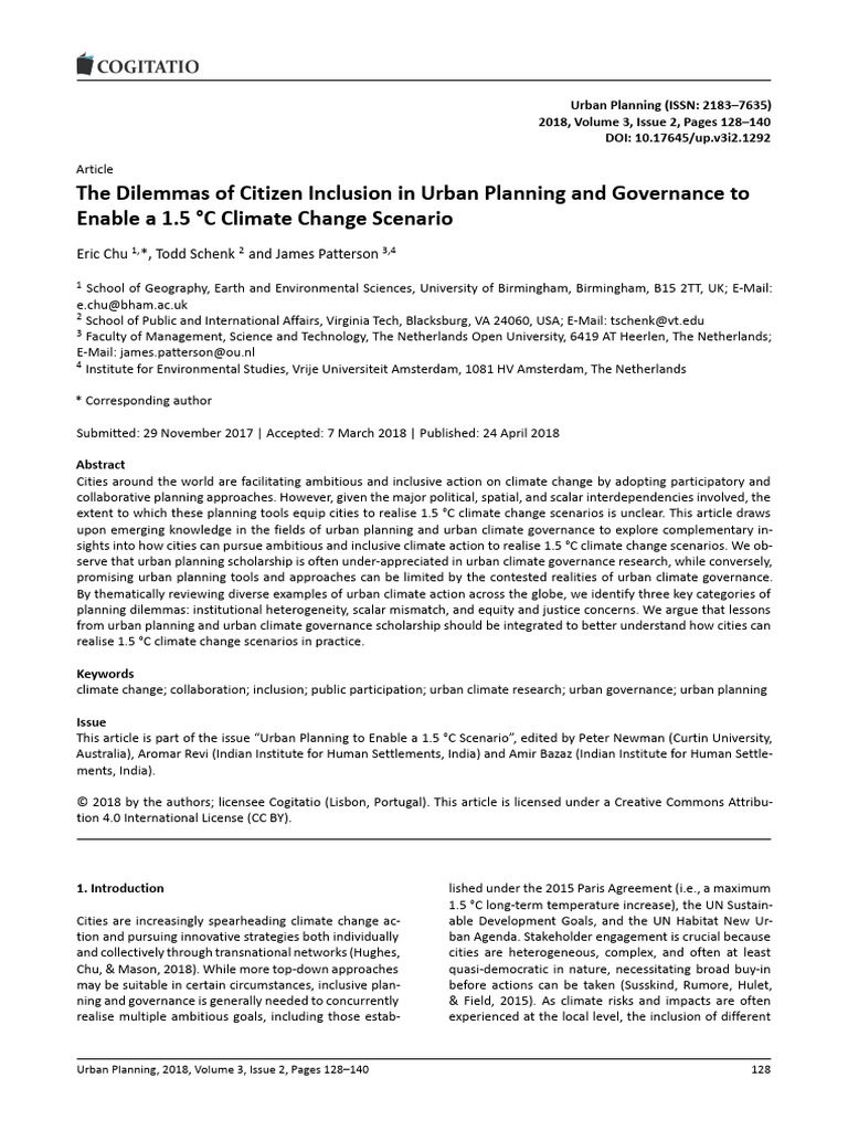 Citizen Inclusion in Urban Climate Planning | PDF | Governance ...