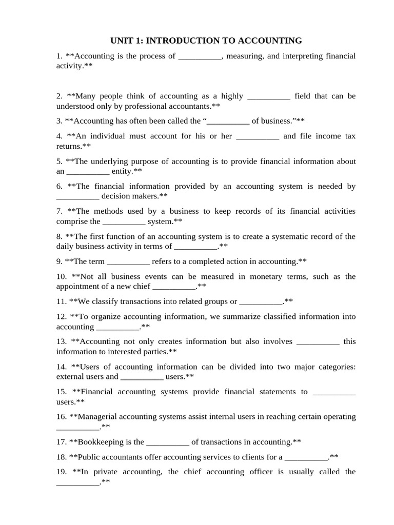 UNIT 1 | PDF | Bookkeeping | Accounting