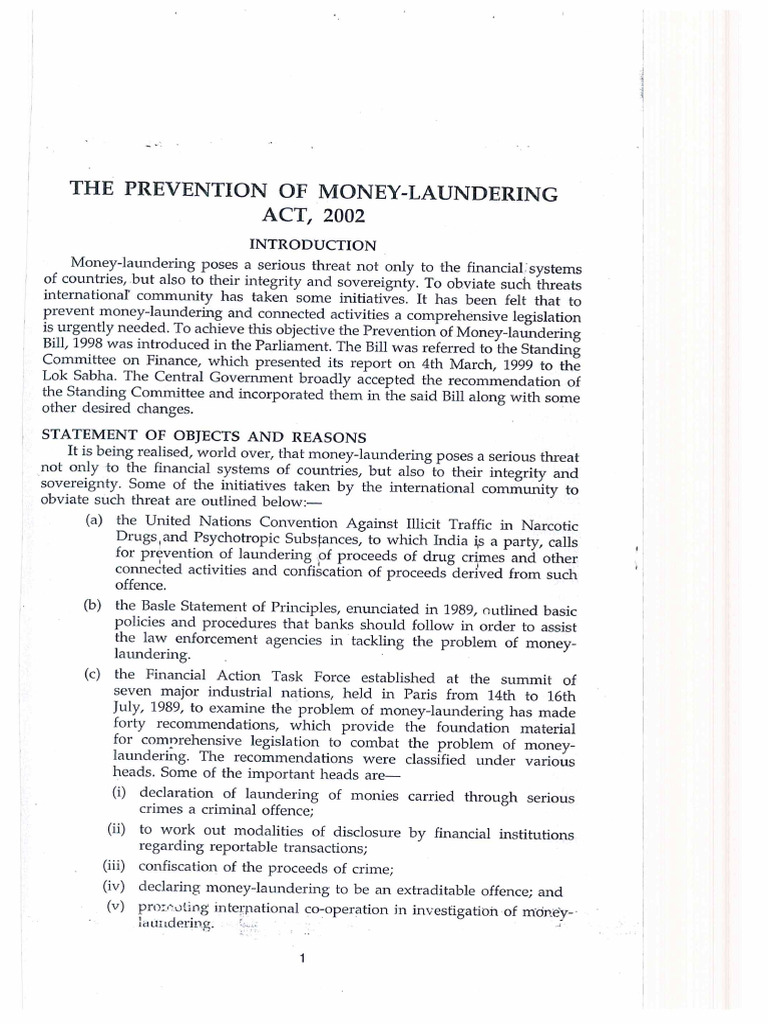 The Prevention of Money-Laundering Act, 2002 | PDF